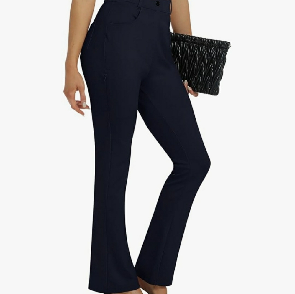 NWOT Mofiz Women size L Stretch Black Pants 5 Pockets Flared